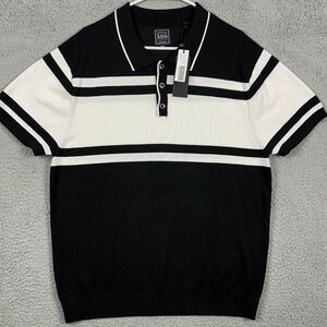 Xios Sweater Pullover Mens 2XL Black White Colorblock Knit Short Sleeve Golf NEW